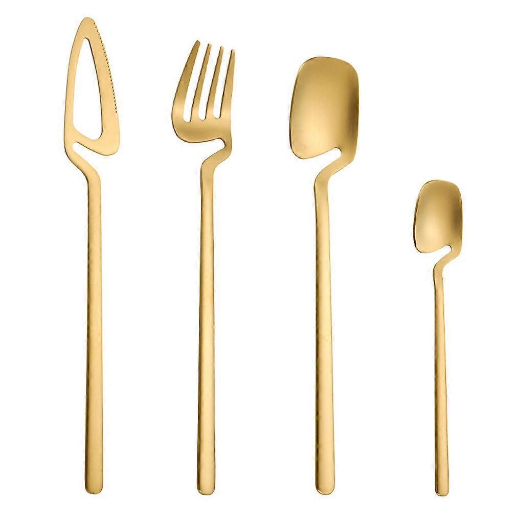 4pcs Cutlery Set Tableware Flatware Fork Knife Spoon Stainless Steel Gold