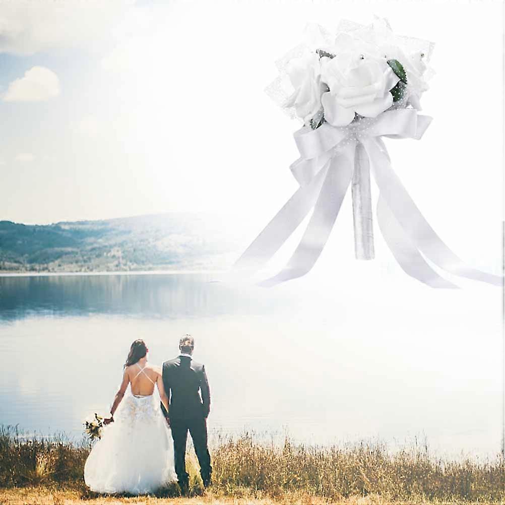 Hand Bunch Bridal Holding Flower Artificial Rose Silk Bouquet Bridesmaid Decor