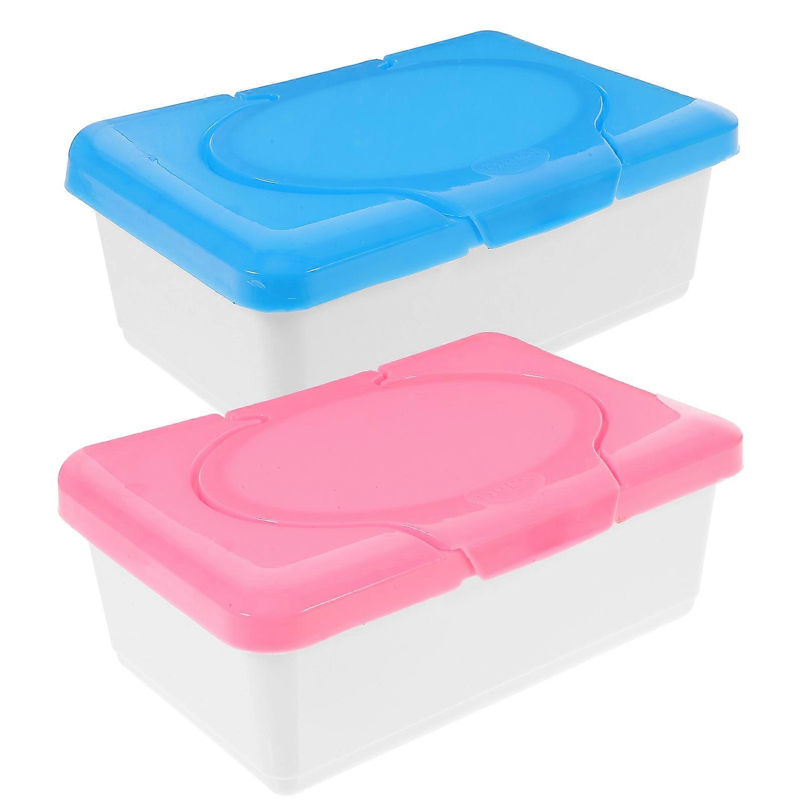 2pcs Reusable Wet Tissue Box Household Dustproof Desktop Wet Wipes Case Wet Tissue Organizer Storage Container (Pink and Blue)