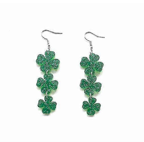 St. Patrick's Day Green Acrylic Clover Lucky Earrings