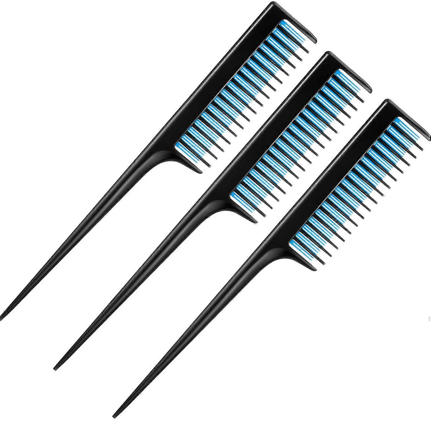 3 Piece Triple Teasing Comb, Rat Tail Combs for Women, Tool Structure Tease Layers Rattail Comb, Rat Tail Comb for Back Combing Root Teasing, Adding V