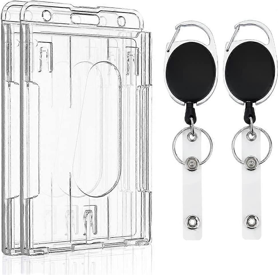 Vertical 2 Card Badge Holder with Thumb Slot Hard Clear PC Case Protector with Retractable Badge Holder, 2-Pack