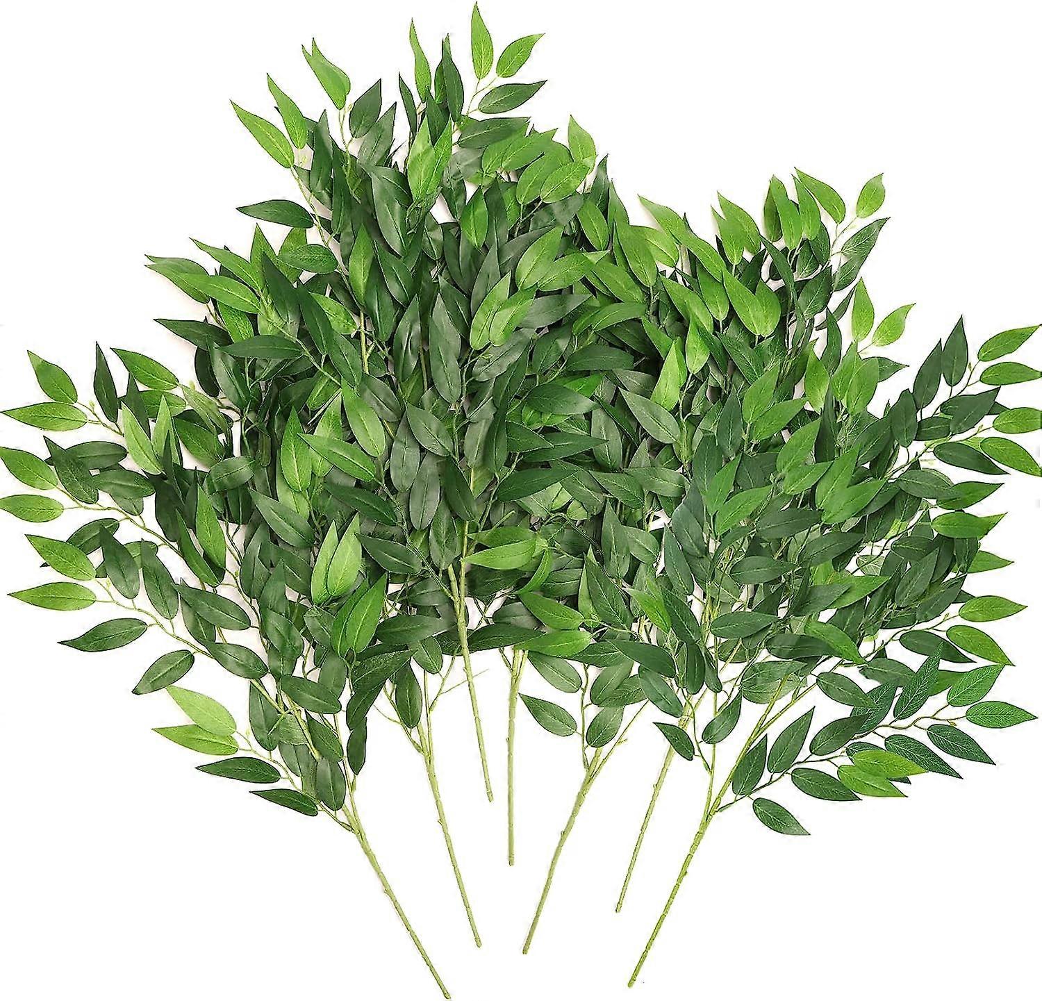 16pcs איטלקי Ruscus Greenery גבעולים, 27.6in עלה ירוק מלאכותי זר גפנים ספריי תלוי עבור קשת חתונה מילוי זר שולחן Centerpieces הבית 