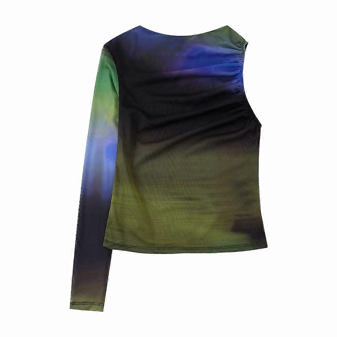 Mujer de manga larga estampada asimétrica