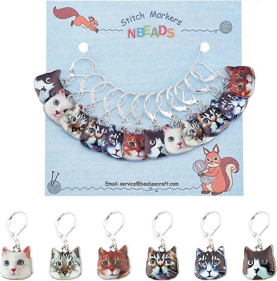 DIY 12 Pcs Cat Stitch Markers 6 Styles Alloy Enamel Cat Crochet Stitch Marker Charms Removable Locking Stitch Marker for Knitting Weaving Sewing Acces