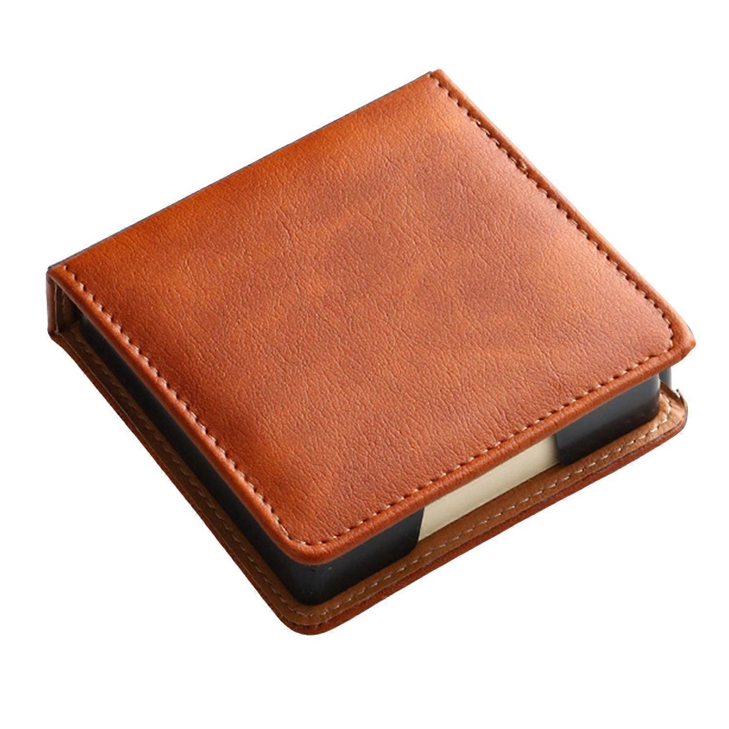 Note Box 180 Sheets Holder with Lid Cover Imitation Leather Sticky Notes Dispenser Grooves Rounded