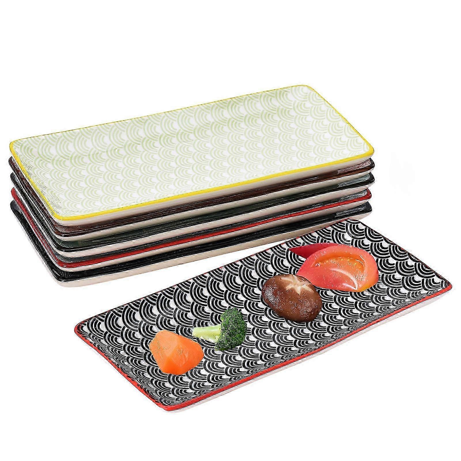 6-Piece Colorful Rectangular Ceramic Dinner Plates Set, Oven Safe, Easy to Clean