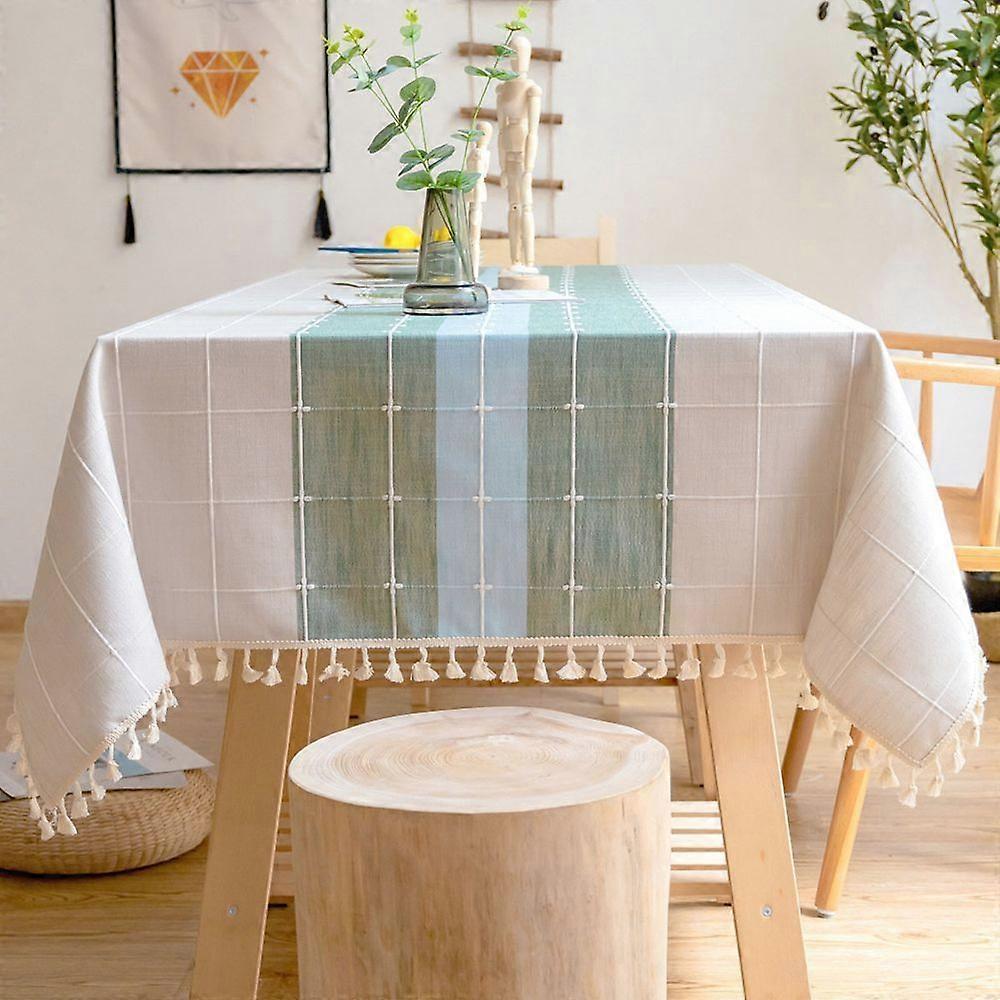Tassel table cloth Plaid table cloth rectangular cotton linen dust cover suitable for kitchen dining 35x 35"