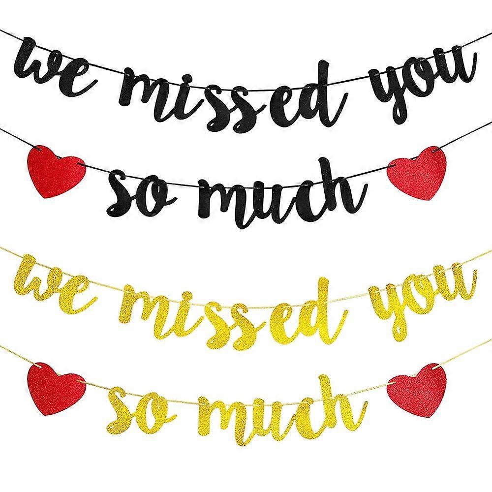 2 Sets 2 Colors Glitter Paper Flags Word We Missed You So Much Hanging Banners for Party Home Decorations Mixed Color 104x105.5x0.4mm Hole: 6mm 1 set/