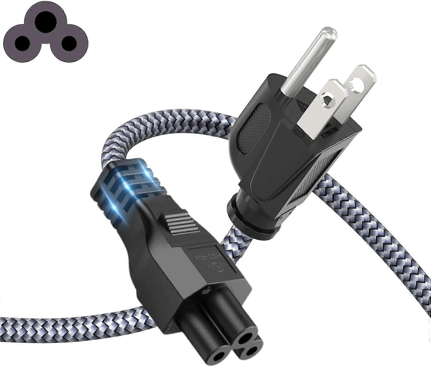 3 Prong AC Power Cord Nylon Braided Universal Replacement for Laptops Monitors 6ft Long Heavy Duty Compatibility
