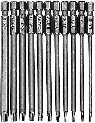 11 Pieces Torx Head Screwdriver Bit Set 100mm 1/4 Inch Torx Hex Head Bit Magnetic Insert S2 Steel T6-t40 Torx Long Head Screwdriver