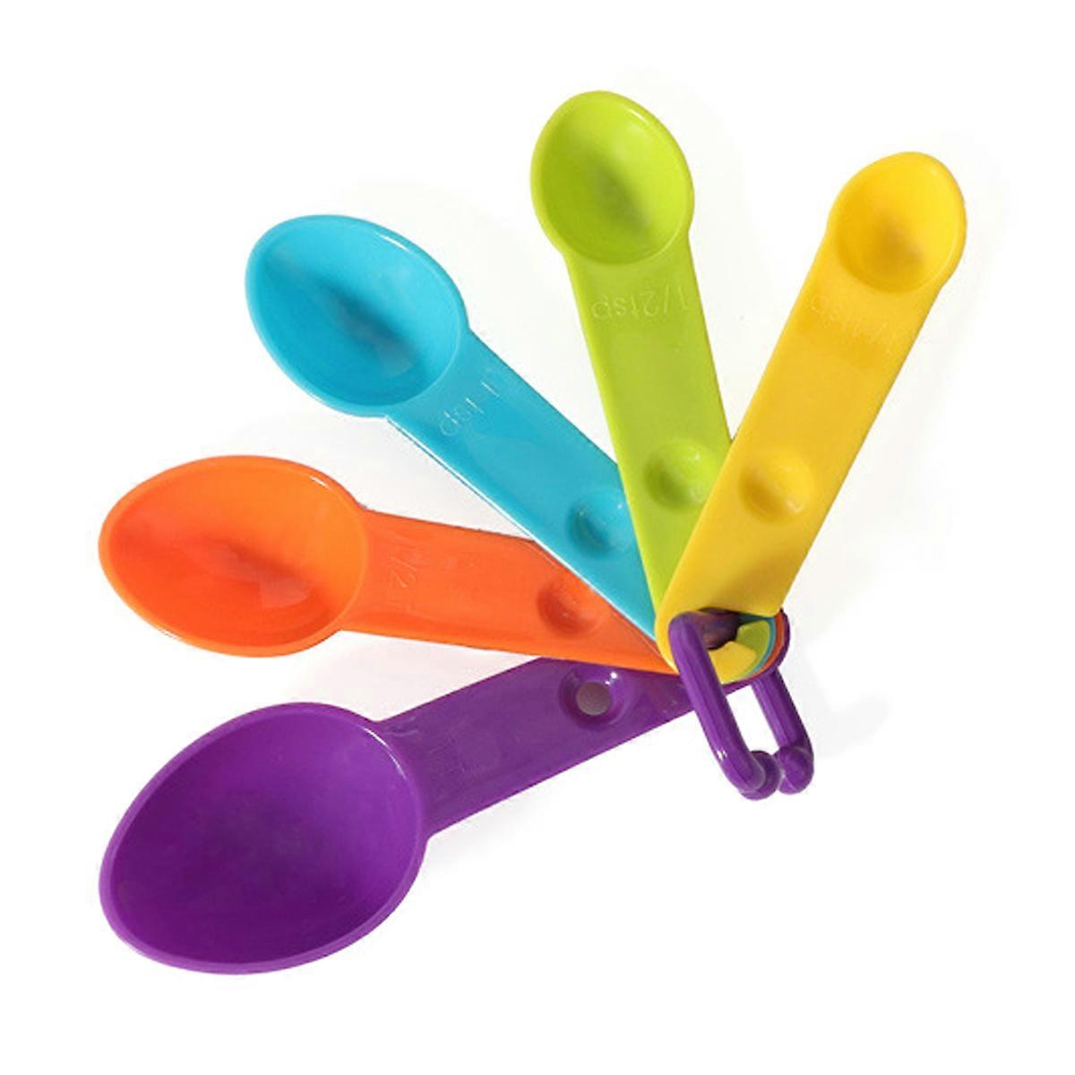 Plastic Mesuring Spoons, 5 Plastic Measuring Spoons with leveler, Cute Measure Cups for Baking (Mixed Colors)