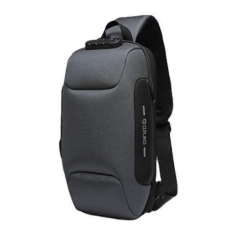 Men Oxford Password Lock Anti-theft Waterproof Reflective Design Crossbody Bag Multi-compartments Usb Charging Chest Bag