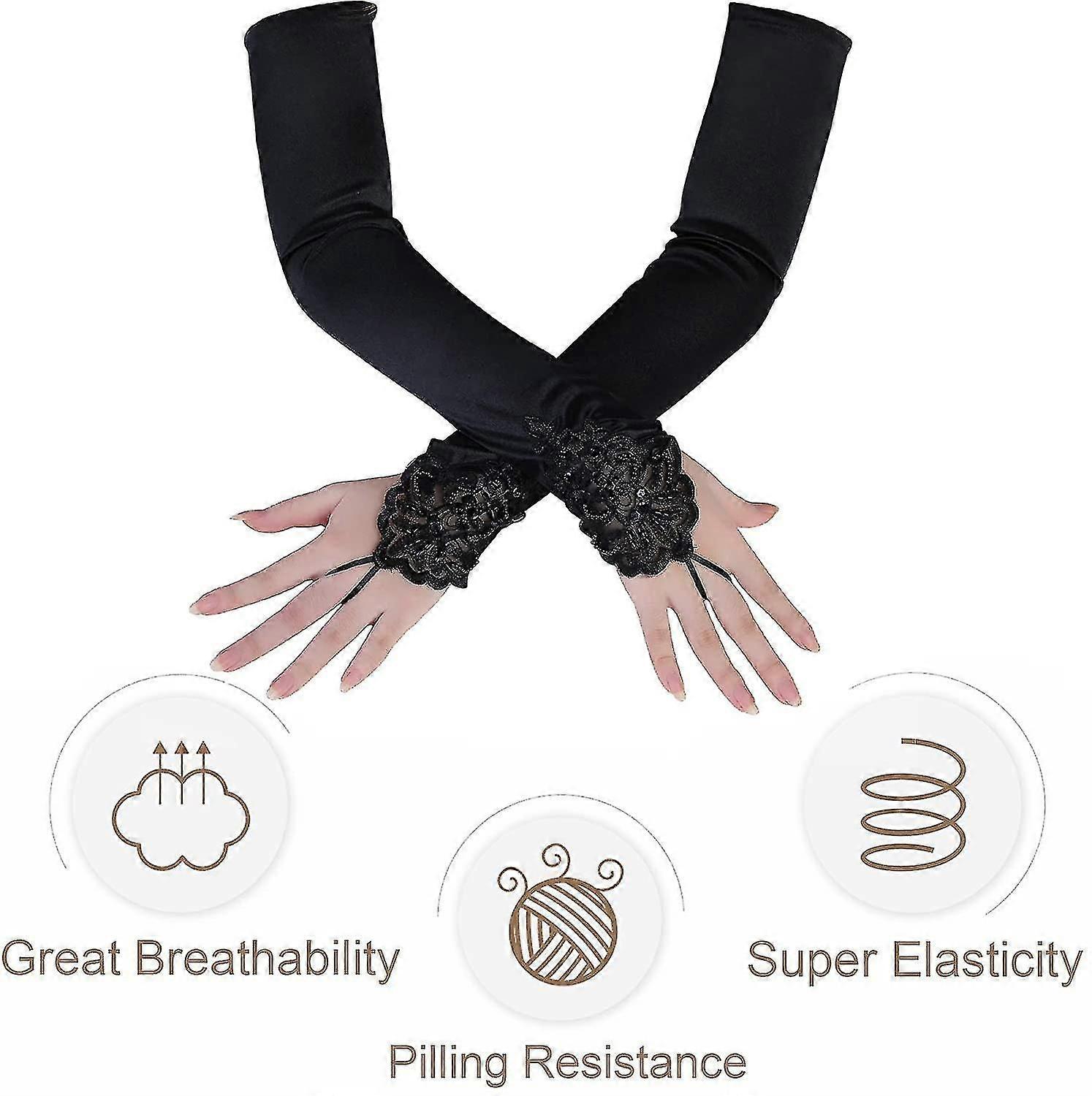 ロングオペラパーティー 20代 サテン手袋伸縮性 大人サイズ エルボー丈