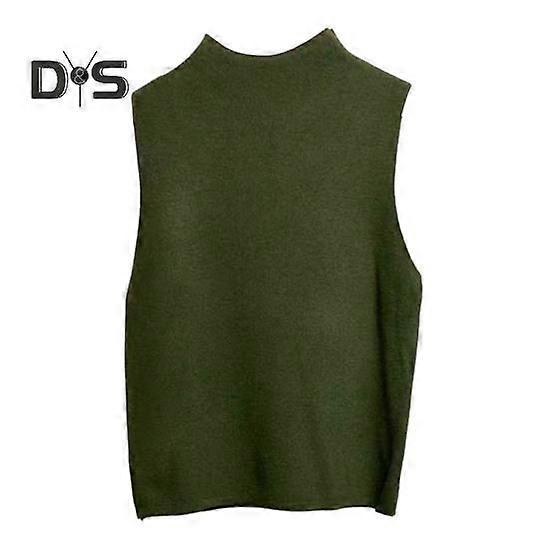 Women Fall Winter Vest Knitted Solid Color Slim Fit Sleeveless Half high Collar Elastic Warm Casual One Size Lady Pullover Sweater