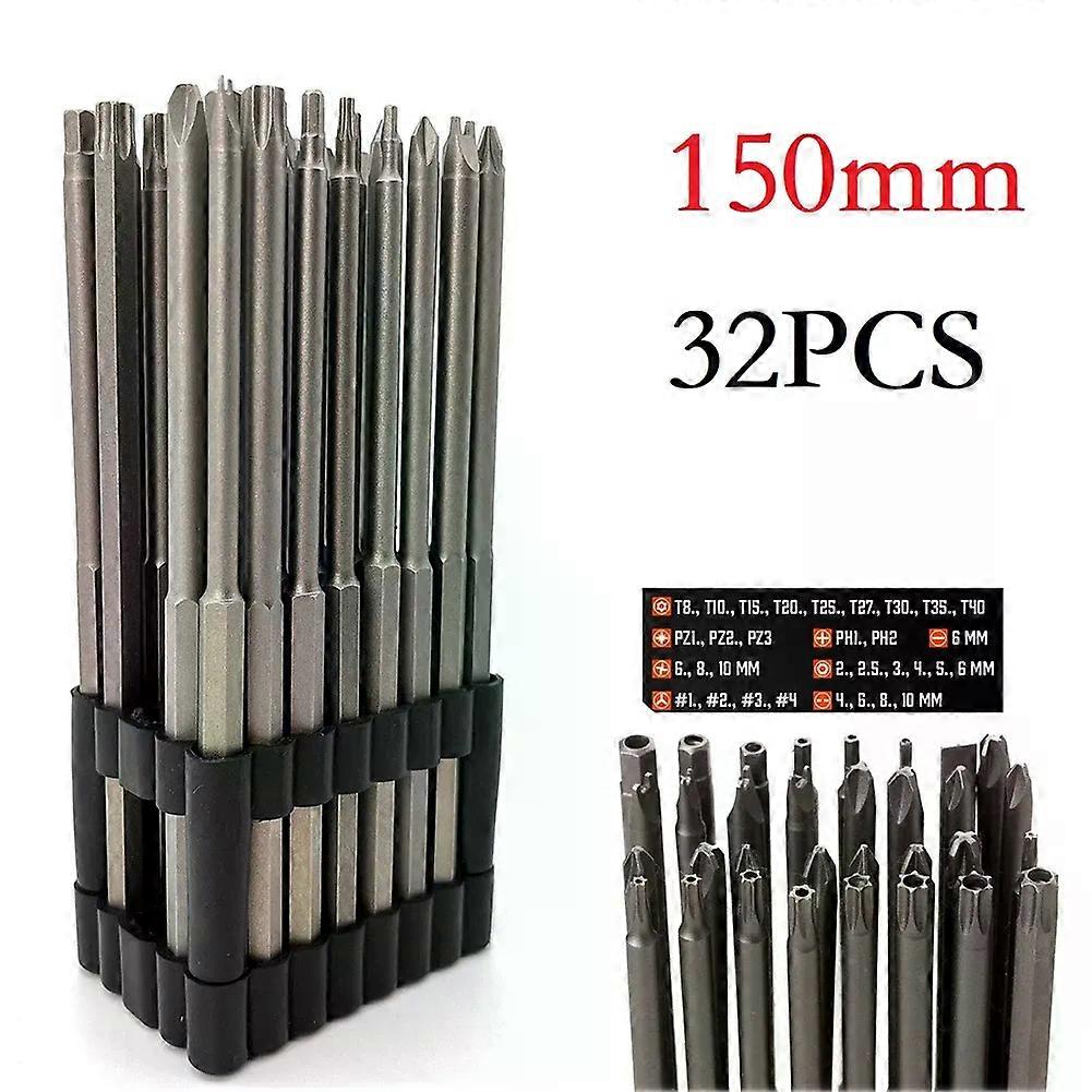 32pcs 150mm Extra Long Security Bit Torx Slotted Hex Tamper Proof Spanner Screwdriver Drill Bit PH1 PH2 PZ1 PZ2 Batch Head