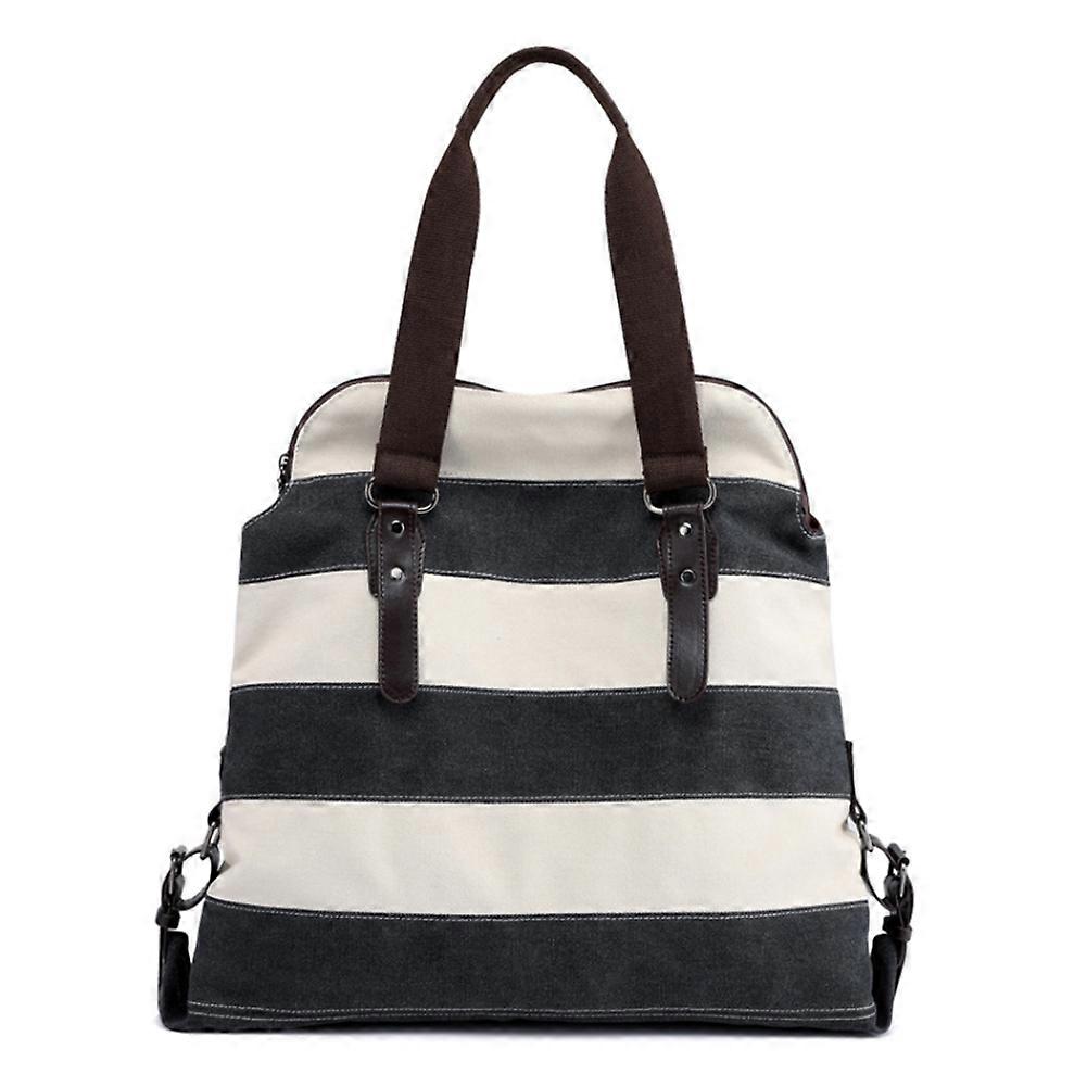 Women's Simple Stripe Pattern Canvas Shoulder Bag Handbag Tote Bag