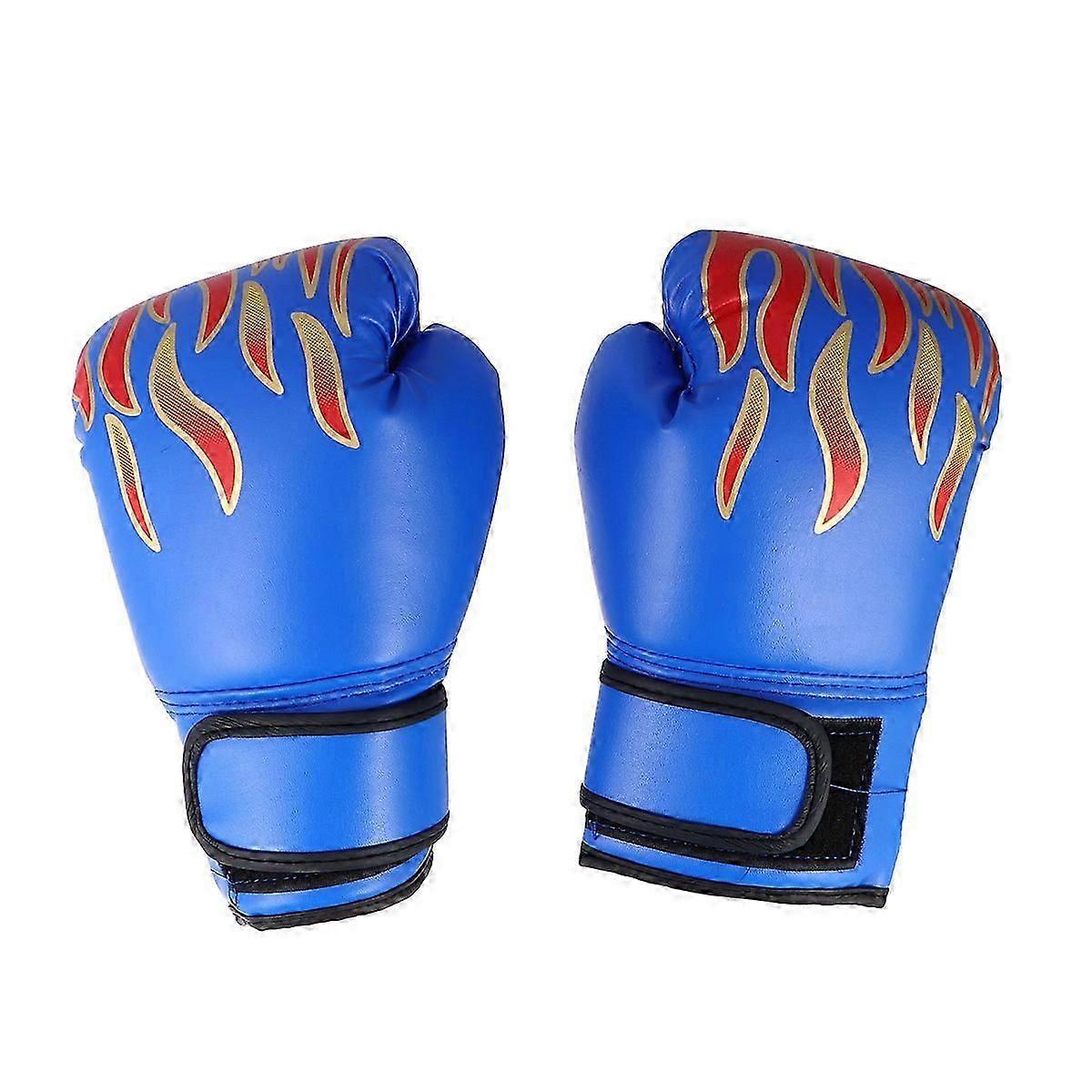Children PU Boxing Gloves And Mitts Flame Pattern Gloves Training Gloves for Taekwondo Kickboxing Fighting (Random Color)