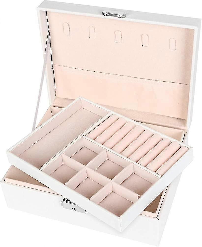 מארגן תיבת תכשיטים, 2 שכבות תיבת תכשיטים ניתנת לנעילה תצוגת עור pu