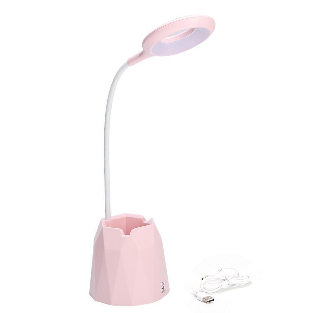 Multifunctional LED Pink Table Lamp with Dual Use Night Light and Pen Container - Compact Size for Home Office