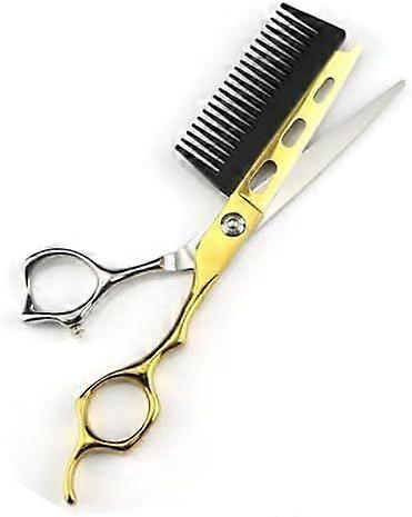Professional Hairdressing Scissors with Detachable Comb, 2 in 1 Hair Scissors with Comb (Color : Gold-1pc)