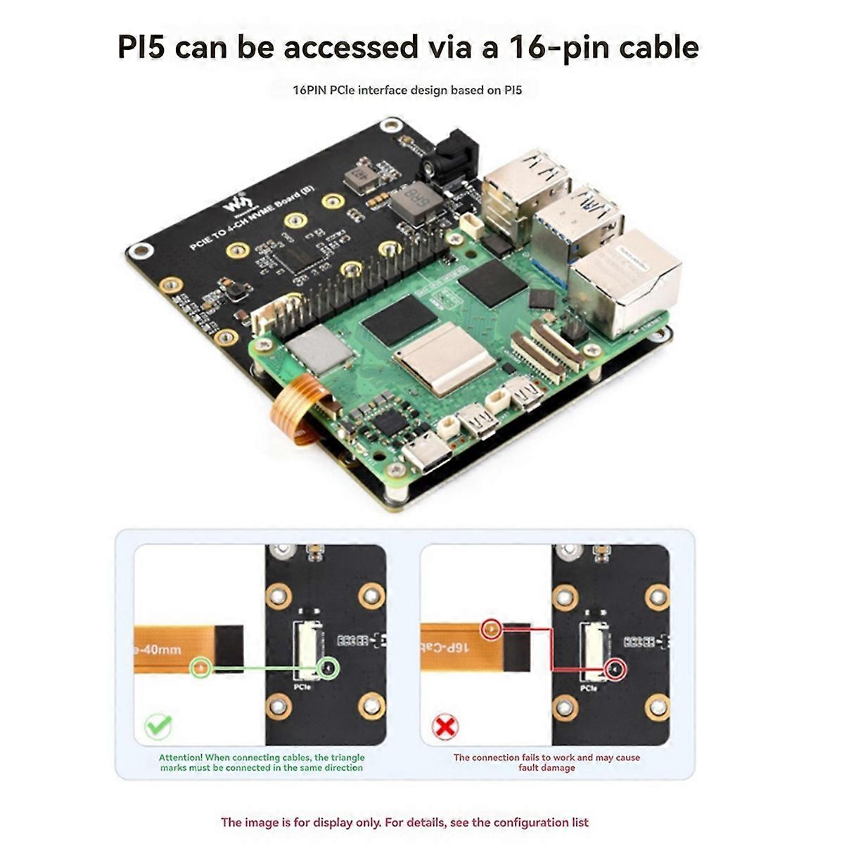 PCle to 4-Channel M.2 Adapter Board with Power Supply for Raspberry Pi5 Support NVMe Hard Drives with LEDIndicator(EU)