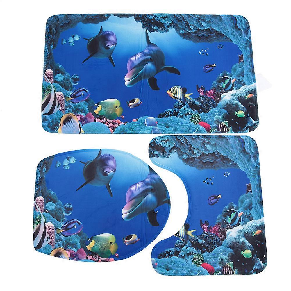 3pcs/set Seaworld Printing Dustproof Water Absorbent Bathroom Mat Set