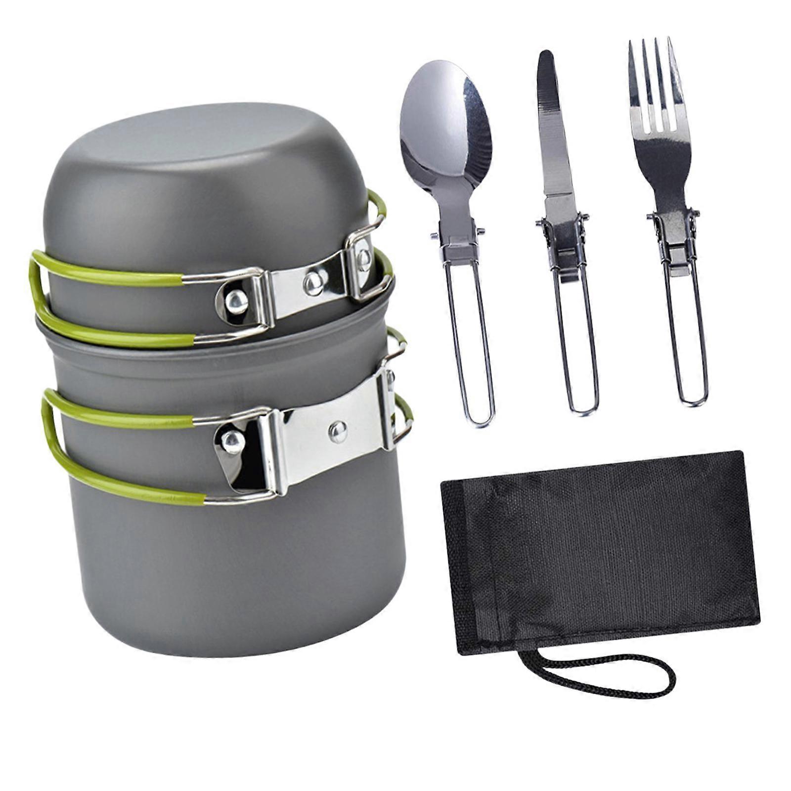 Camping Cookware Mess Kit with Cutlery Foldable Handle Multifunctional Fast in