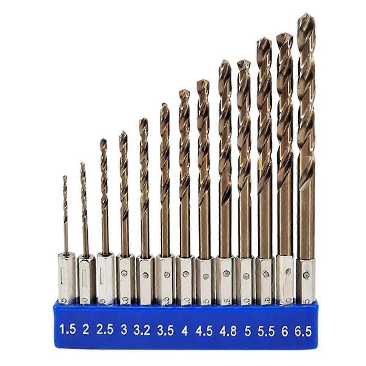5% Cobalt Hex Shank Metric Drill Bits Set (1.5mm-6.5mm/13pcs) Suitable for Stainless Steel, Cast Iron, Hard Metal