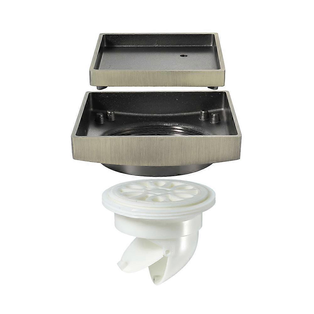 Brass Shower Drain Invisible Shower Drain Square Floor Drain 11.6x11.6cm Floor Drain with Floor Drain Cover, Strainer, ABS Deodorizing Core
