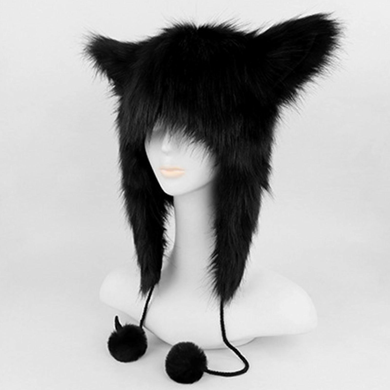 Faux Fur Plush Cat Hat with Ear Flaps Winter Warm Earmuffs Cosplay Accessory Fluffy Cat Ear Winter Hat – Faux Fur Warm Beanie – The  main image 3