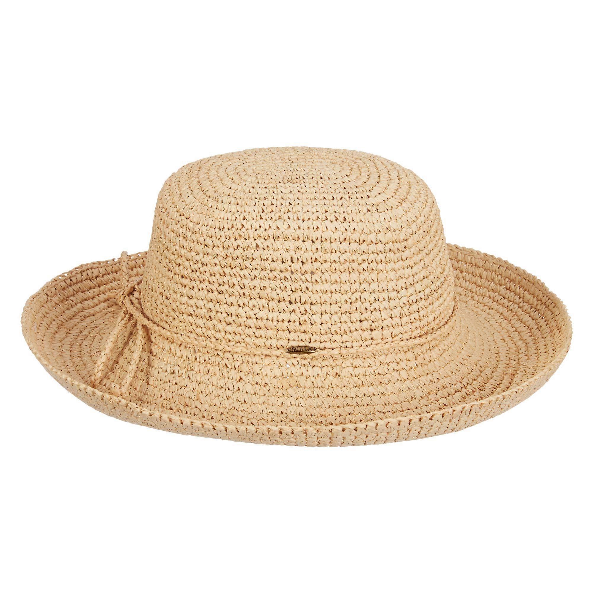 Crochet Foldable Raffia Hat One Size Natural Color Packable For Outdoor Activities