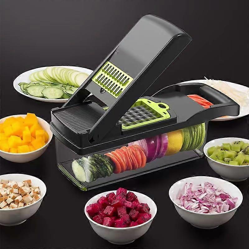 15 Piece Kitchen Vegetable Slicer Set, Multifunctional Gray Chopper for Ham, Potato, Onion with Peeler and Slicing Tools