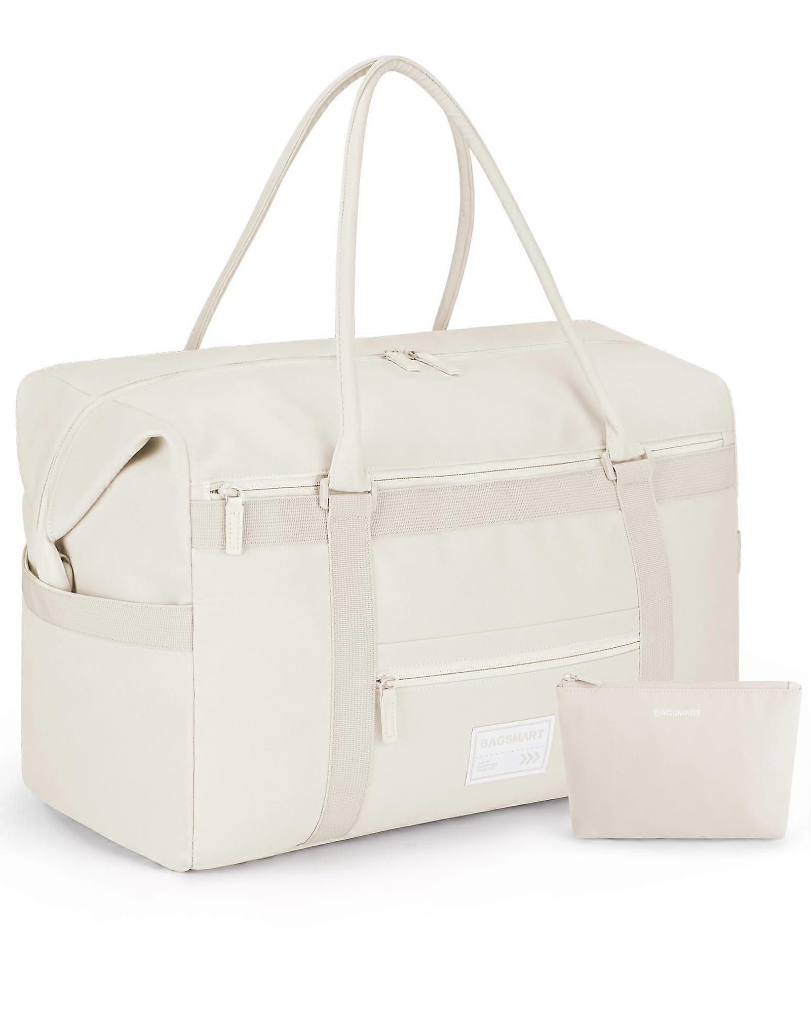 Women's Travel Duffle Bag with Multi Pockets, Large Beige Overnight Tote for Personal Items, Lightweight and Spacious