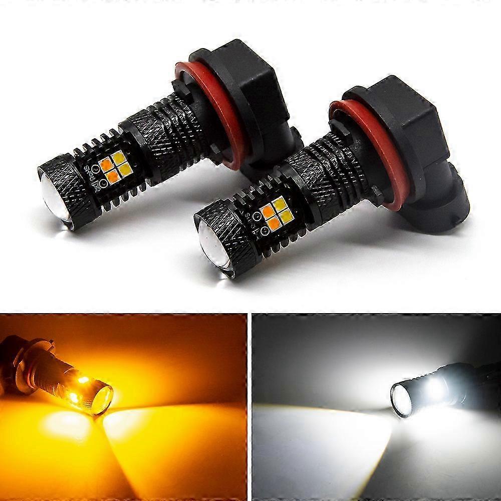2-Piece Dual-Color H7/H11/H8 LED Fog Lamp with 9005/9006/HB4/H16/5202 Driving Lights Auto Running White/Yellow/Amber
