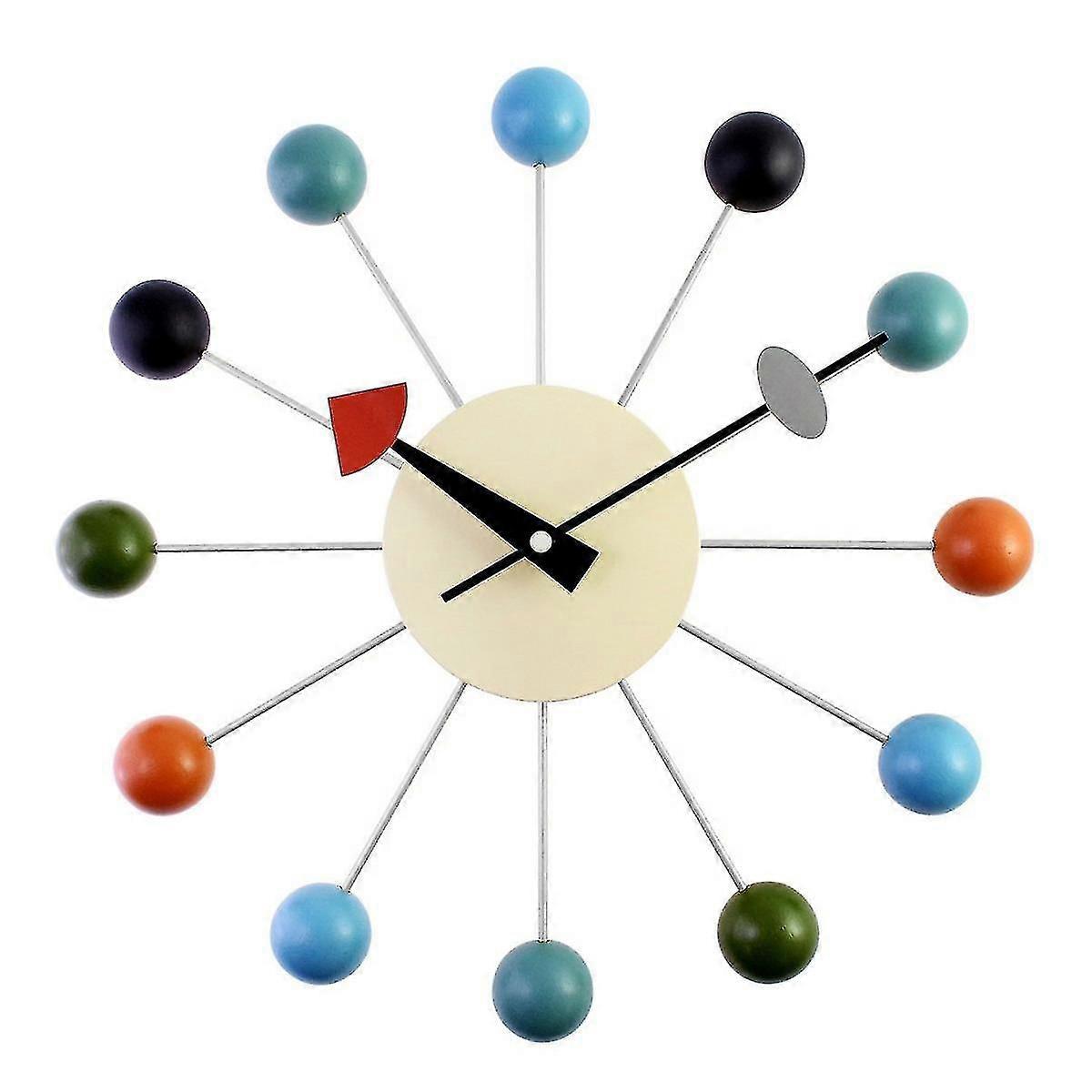 Colorful Ball Simulation Candy Wall Clock Metal + Solid Wood Ball