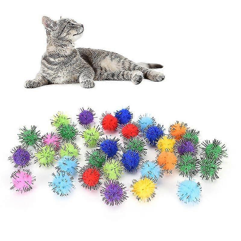 100pcs Glitter Tinsel Pompom Balls Small Pompoms Ball Cat Puppy Toys Pet Supply
