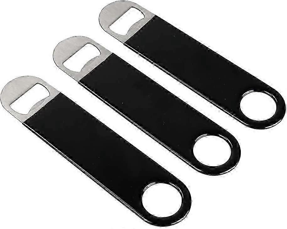 Abridor de Garrafas Plano de Borracha Preta Resistente, Chaves de Barra de 7 Polegadas, Pacote com 3 Barras de Aço Inoxidável