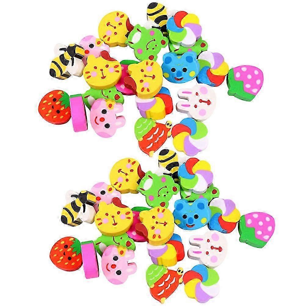 60Pcs Portable Erasers Multi-function Pencil Erasers Cartoon Mini Erasers Kids Supply