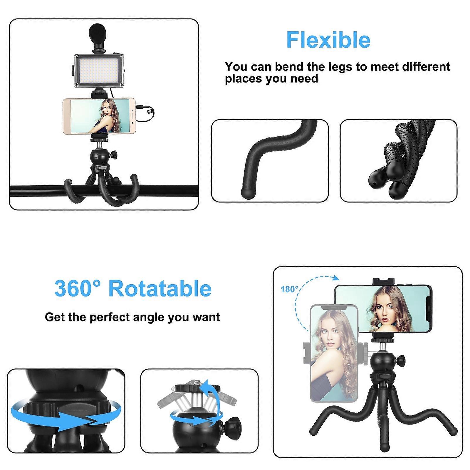Vlog Kit: Flexible Tripod, Cardioid Mic, LED Light & Extendable Phone Clip for Streaming