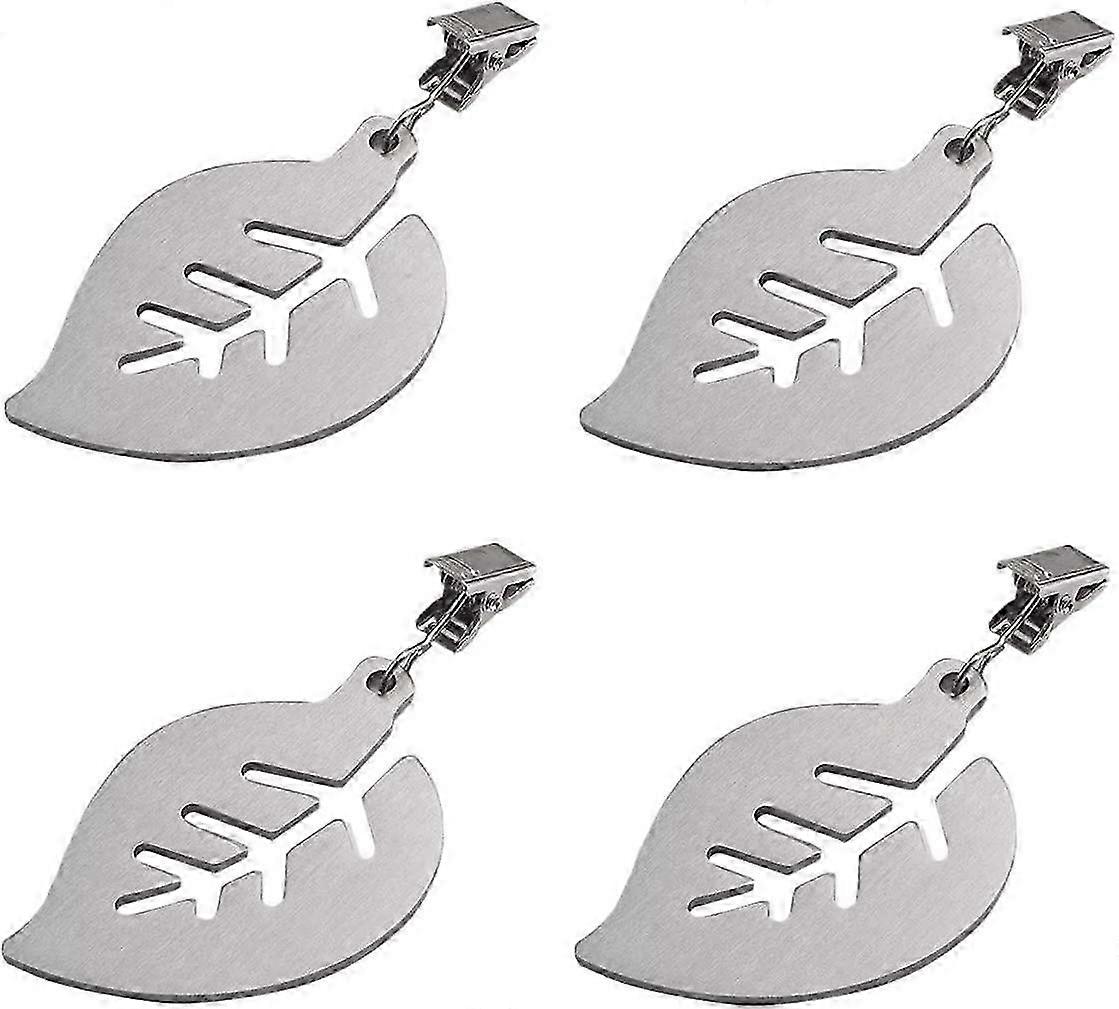 Set of 4 Leaf-Shaped Tablecloth Weights with Clips, Durable Stainless Steel Clips for Outdoor and Indoor Table Use