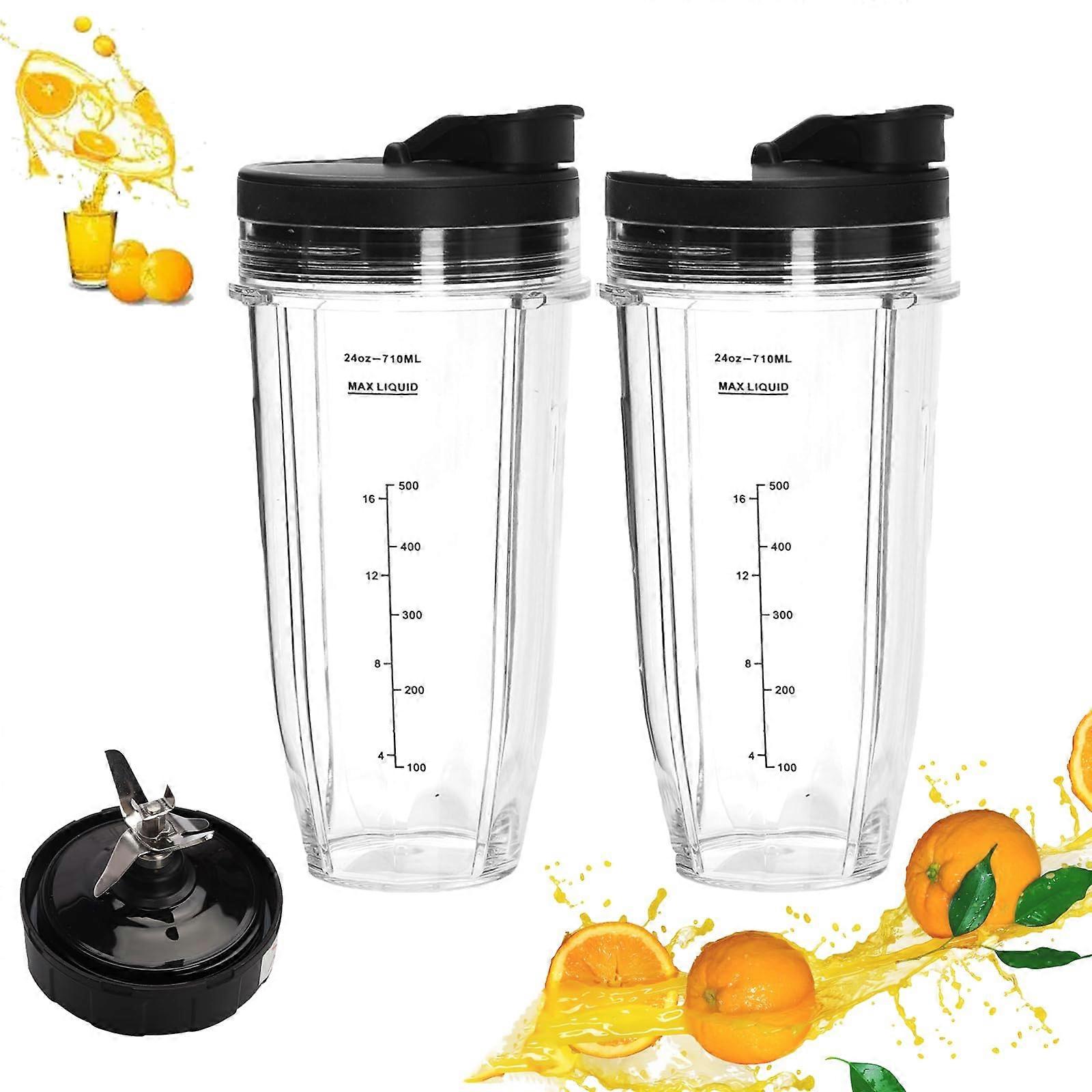 Pack of 5 Replacement Parts for Blender 2 Mixing Cups 24 oz / 2 Juicer Cups Lids Blade for Nutri Auto IQ Mixer