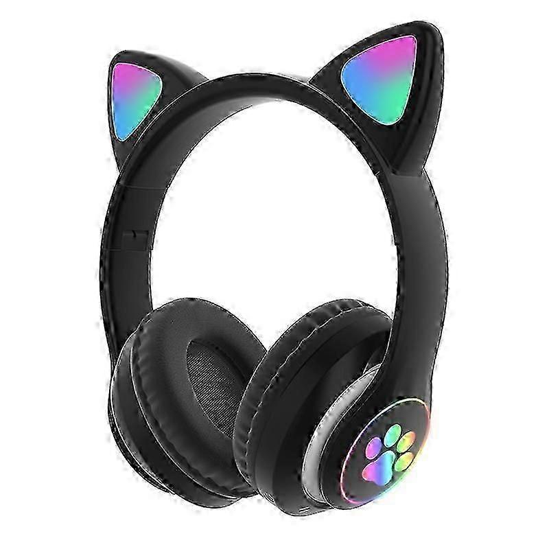 3.5mm Bluetooth 5.0 RGB Cat Ear Stereo Headphones TN-28 with Dual Connection, Noise-cancelling, Mic and TF Card Support