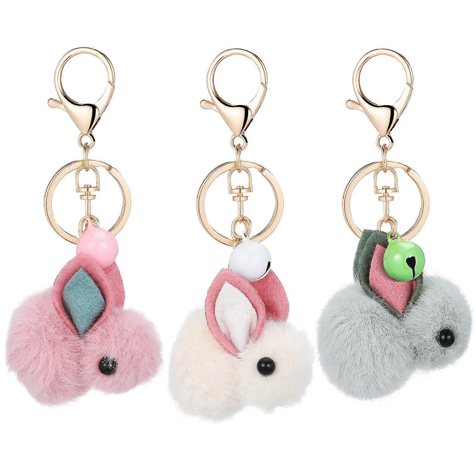 3pcs Rabbit Key Pendant Keychain Durable Creative Ornament for Bags Backpacks Car Keys Random Color