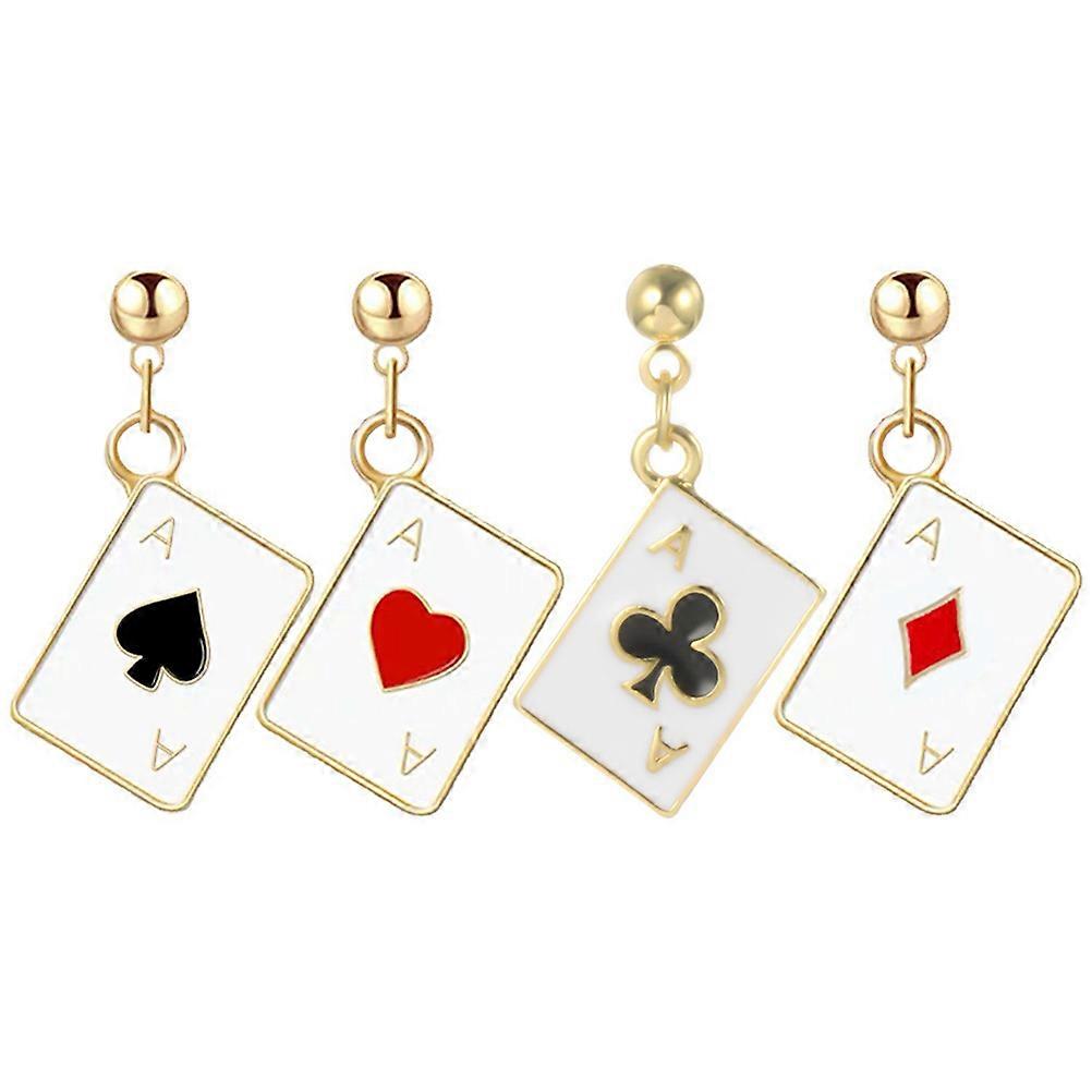 2 Pairs Poker Design Lightweight Hypoallergenic Ear Studs with Playing Card Pattern Comfortable Fashion Earrings for Sensitive Ears