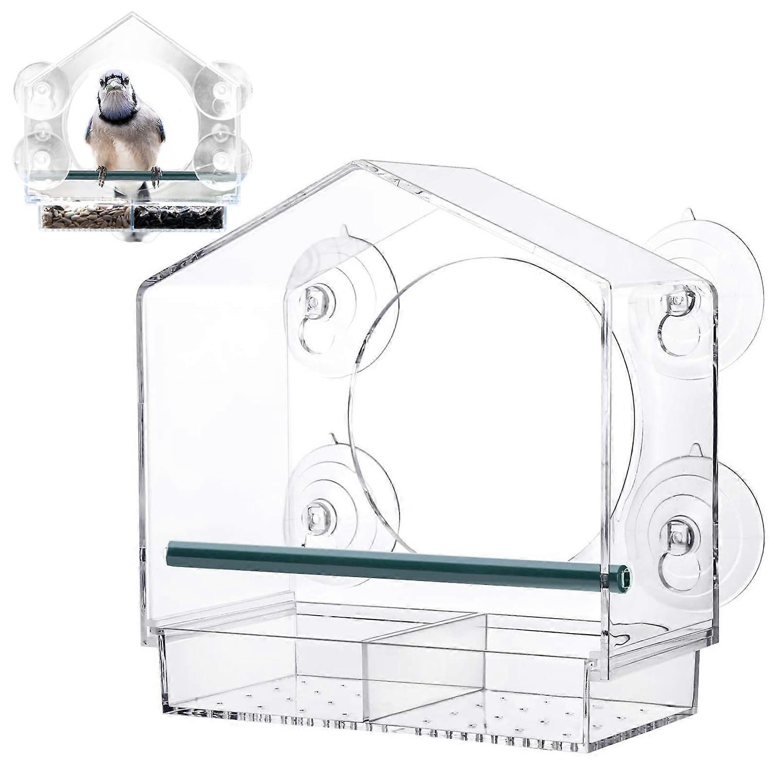 Transparent Window Feeder, Acrylic Bird Feeder for Tits, Sparrows and Wild Birds, with Suction Cups and Stand Pole (Transparent)