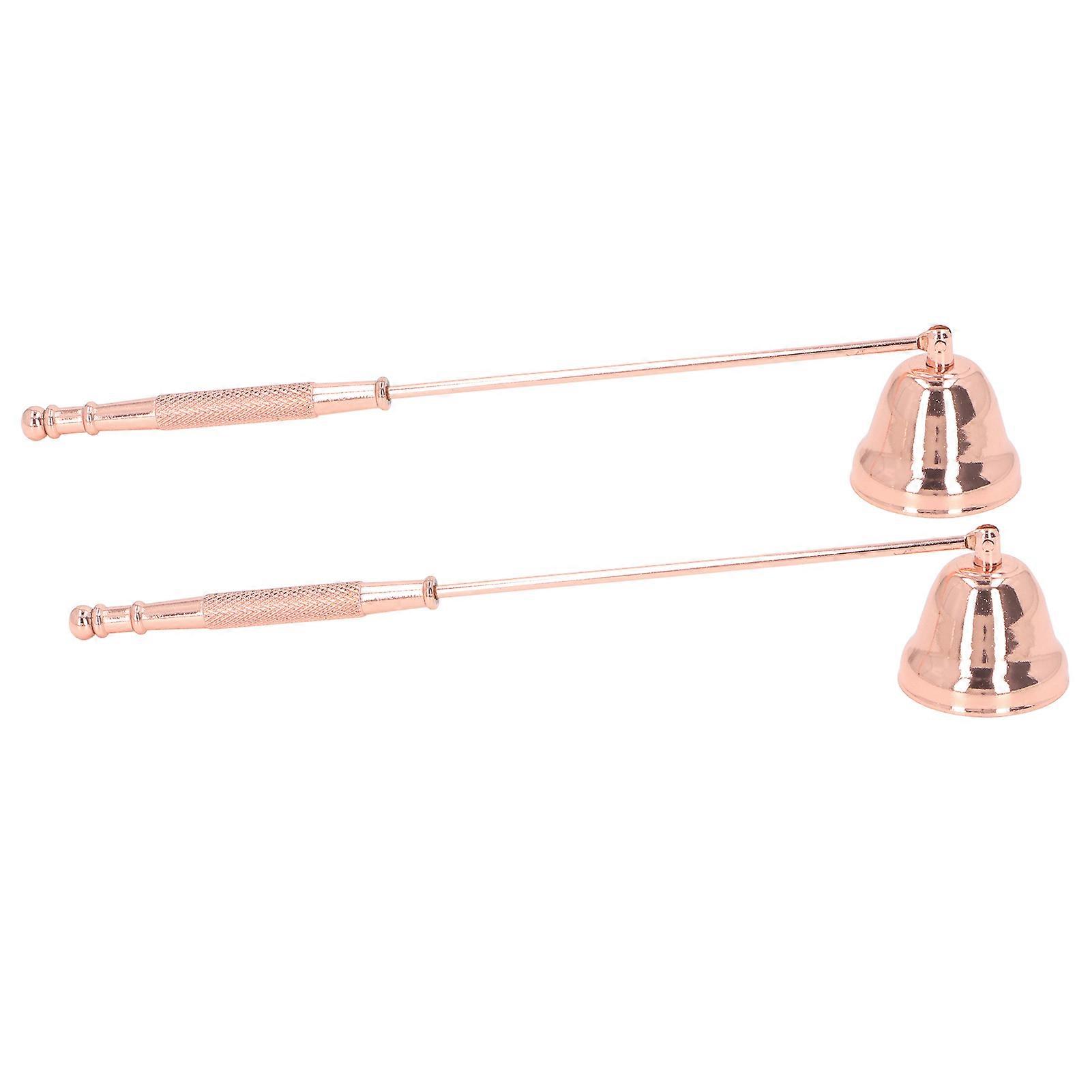 Lot de 2 éteignoirs à bougie en métal avec long manche en forme de cloche, couvercle pour éteindre la mèche, outil d'extinction de flamme, or rose