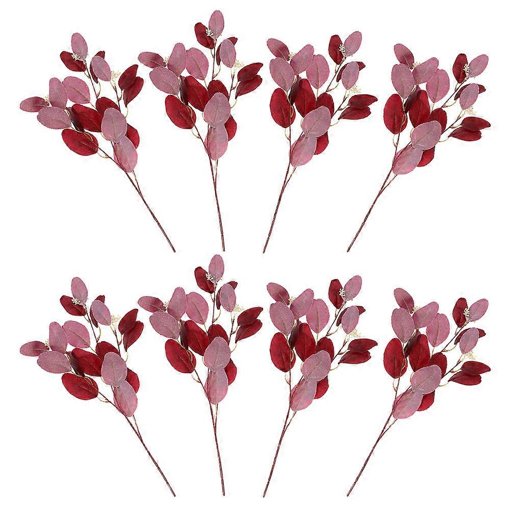 Faux Eucalyptus Stems Artificial Eucalyptus Stem Bouquet For Home Decoration Autumn Red 51.00X13.00X2.00CM Floral Arrangement 8Pcs