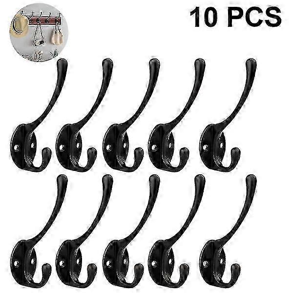 10 Pack Rustic Coat Hooks Heavy Duty Wall Mounted Double Hooks Retro Black