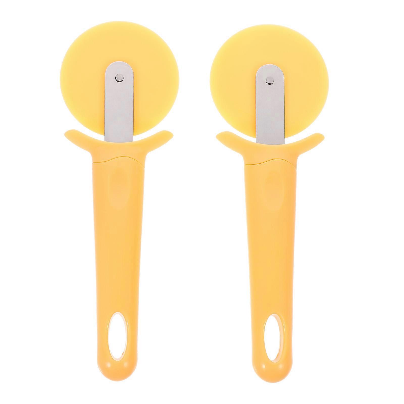 Roulette à pizza ergonomique en ABS jaune pour un usage domestique avec acier inoxydable, facile à nettoyer, 2 pièces